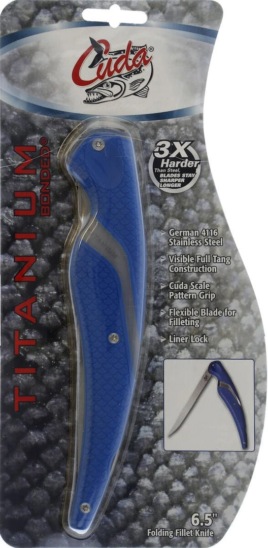 Cuda 6.5" Titanium Bonded 4116 Corrosion Resistant Stainless Steel Wide Folding Fillet Knife Accessories 3 Cuda 6.5" Titanium Bonded 4116 Corrosion Resistant Stainless Steel Wide Folding Fillet Knife Accessories