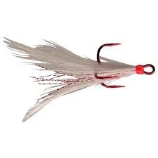 MUSTAD - DRESSED TREBLE HOOK - WHT FEATHER- 2PK Terminal Tackle